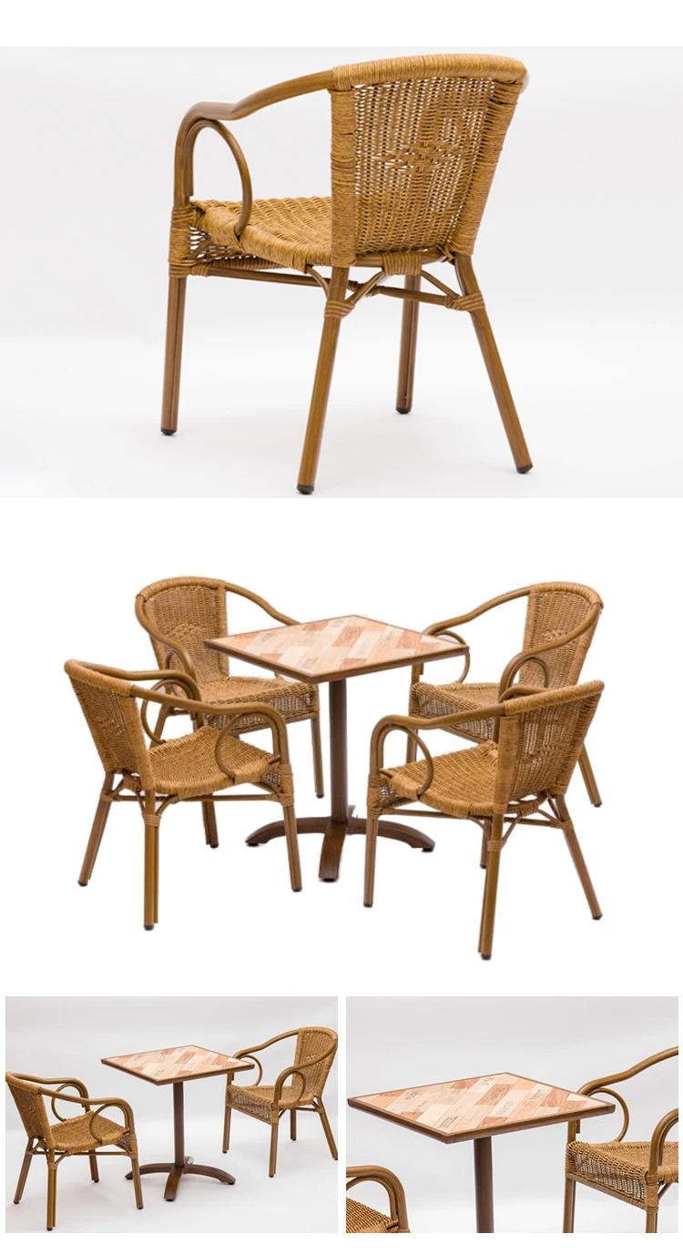 Cheap Aluminium Rattan Metal Square 4 Seater Dinging Room Furniture Modern Dining Table Set