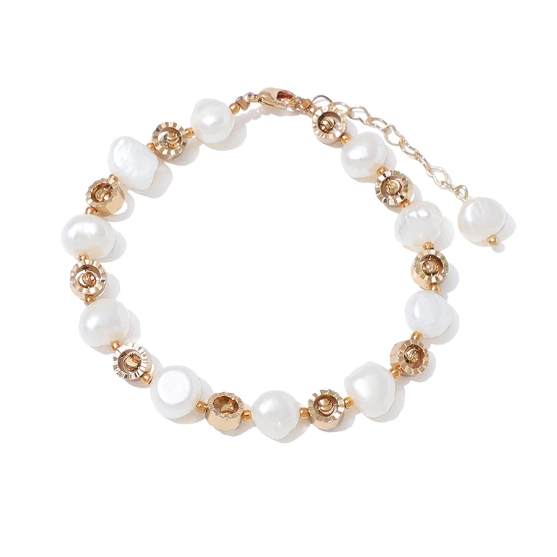 Komi Boho Natural Baroque Pearl Bracelet Dainty Metal Irregular Pearl ...