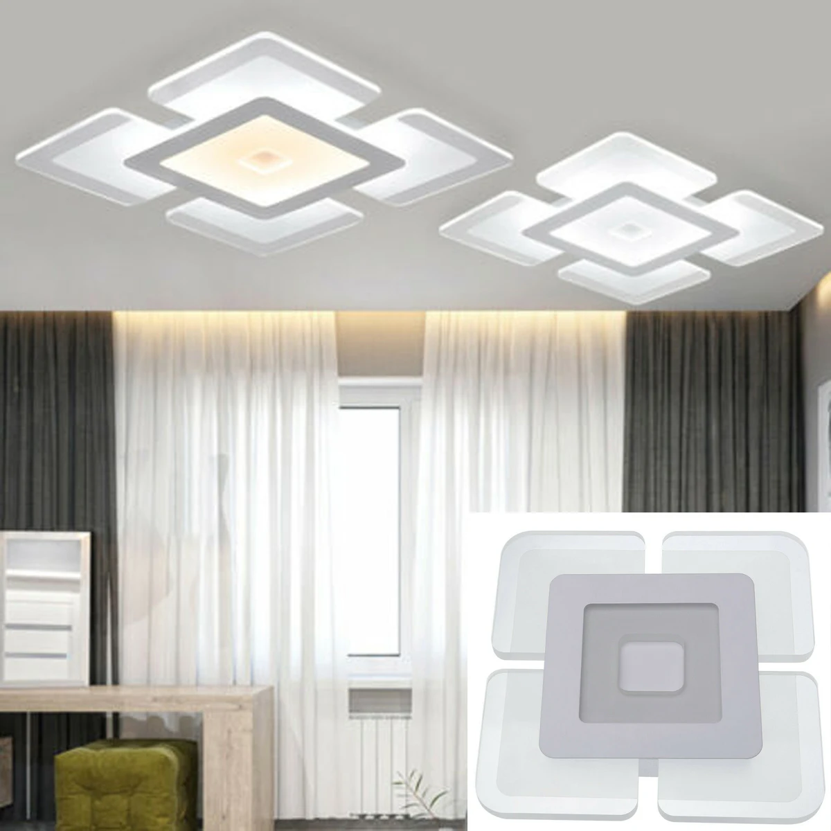 Acrylic LED Ceiling Light Home Lamp Modern Elegant Living Room Bedroom Square 