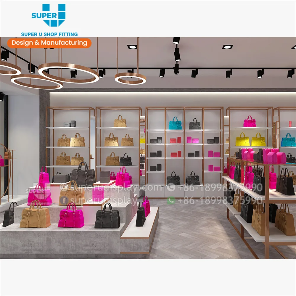Custom Ladies Bag Shop Design Store Display Fixtures Custom Handbag Shop Display Ideas 3D Renderring Interior Bag Shop Design
