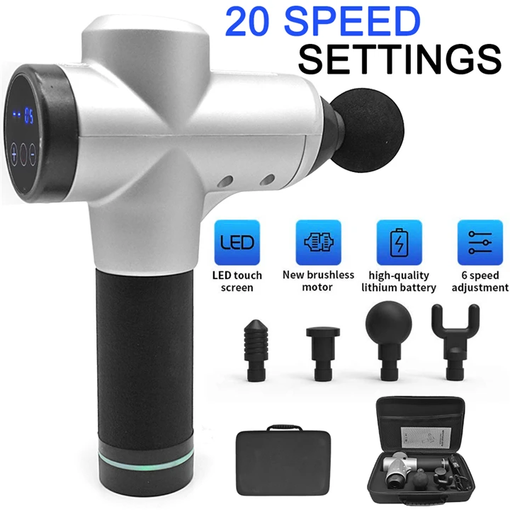 20 Speed Muscle Percussion Massager Lcd Screen Rechargeable Electronic Massage Gun With 4 1923