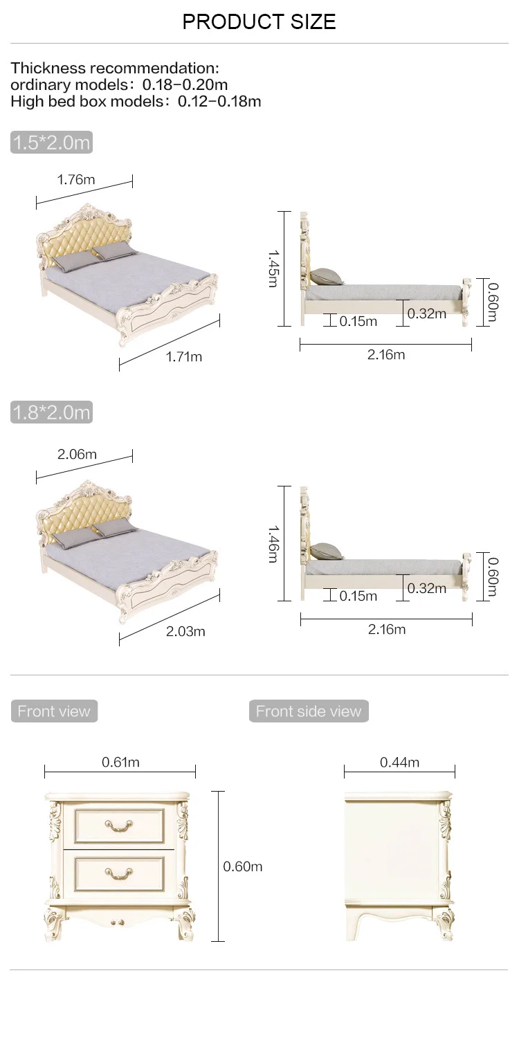 French Wooden Timber Queen Size Leather Modern Bed Frame Furniture 