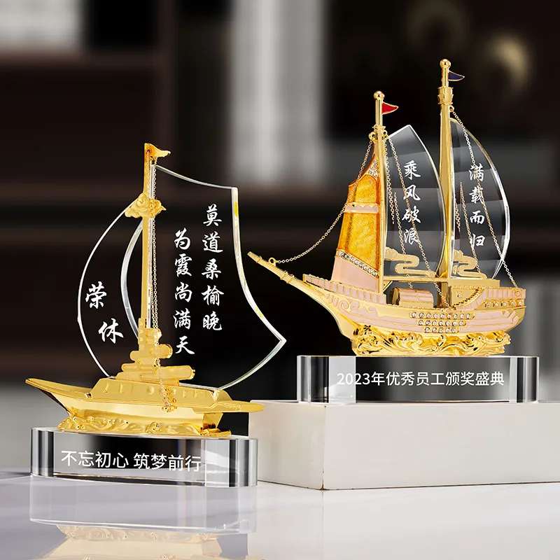 Modern Crystal Sailing Ornament Luxury Gift Box Custom OEM ODM Service Birthday Business Promotion Gift Best Option Made Glass factory