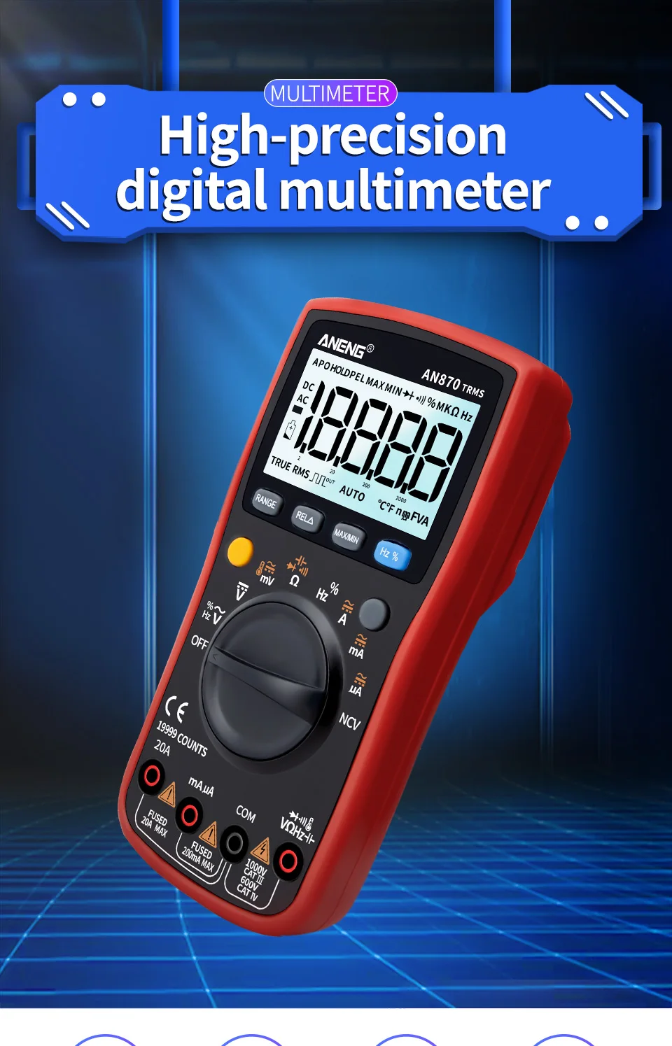 AN870 19999 Compteur multimètre numérique à amplificateur de gamme 