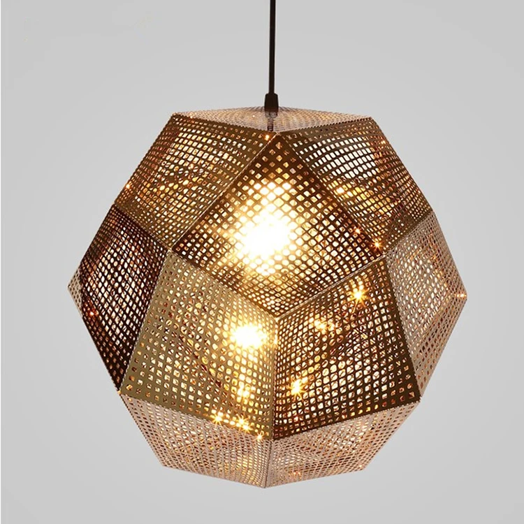 Modern creative art metal geometric pendant light led polyhedron space ball chandelier