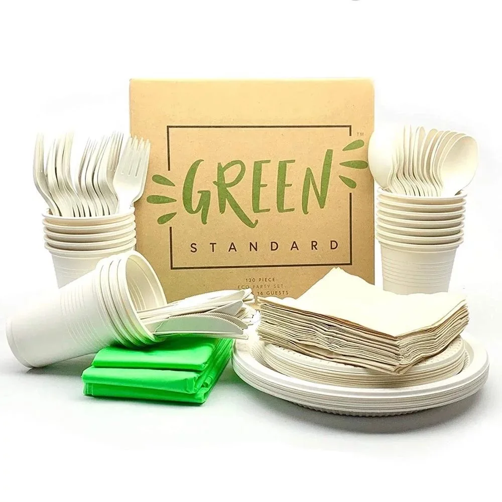 Customized Green Disposable Sugarcane Tableware 9inch Compostable Bio