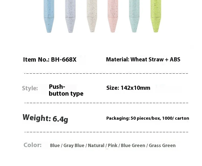 High Quality Recycled Eco-Friendly Wheat Straw Ballpoint Pens Custom Logo Wholesale Hot Sale for Sports Advertising 1.0mm