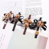 Winter Season Brown Leopard Print Alligator Hair Clip Round Ball Smile Face Fur Baby Hair Bow With Clips