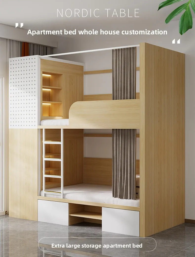 product furniture factory hotel bunk bed double space capsule bunk bed dormitory loft apartment bed with cabinet-4