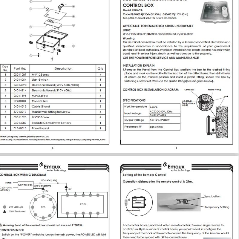 High Quality Emaux Swimming Pool Equipment Underwater Light Led Remote