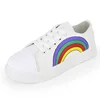 Wholesale Low Cut Lace up Blank Casual Women Sneakers Solid Color Plimsole Plain White Rainbow Canvas Shoes