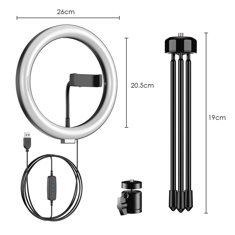 10 "/26cm selfie ring light flash mobile photographic circle led ring light with tripod stand