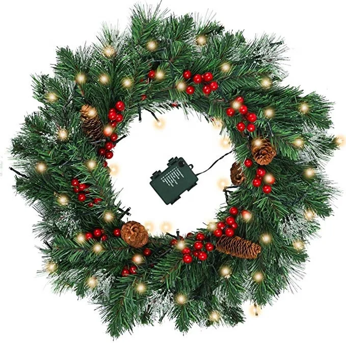 24 Inch Christmas Wreath With Lights Lampara Battery Operated Cedar