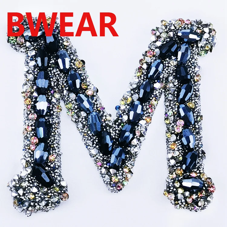 Wholesale Fashion Beaded Crystal Fabric Rhinestone Letter Appliques