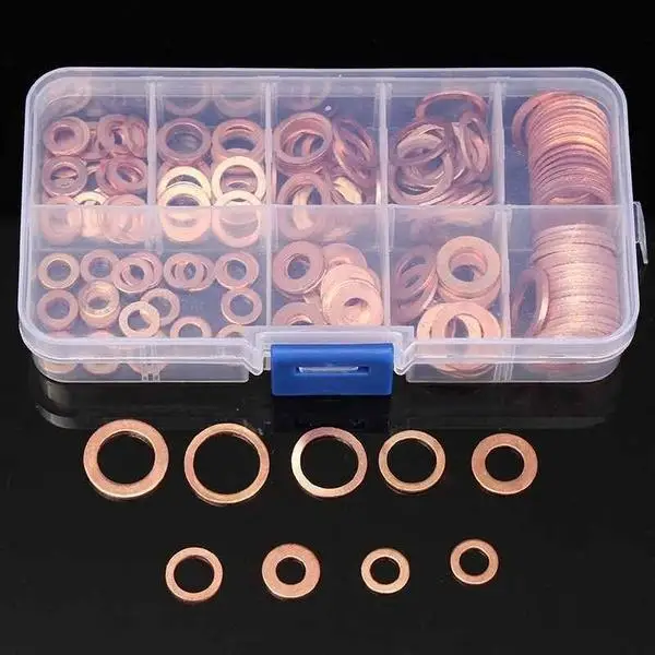 
Hot Sell 200Pcs M5-M14 Hollow Copper Crush Washer Gasket Nut & Bolt Sets Fastener Drywall Screw Washers 