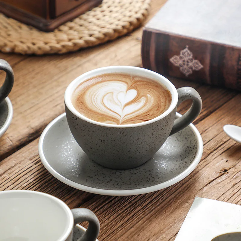 Ceramic Retro Granite Espresso Coffee Cup And Saucer Set Cappuccino Mug Drawing Latte Cup