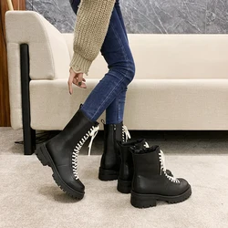 Winter New Products Lace-up Fashion Combat Leather Shoes Women Boots