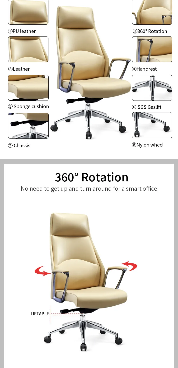 Pengpai 130Kg Aluminum Mechanism Ribbed Armrest Gold Swivel Executive Office Chair