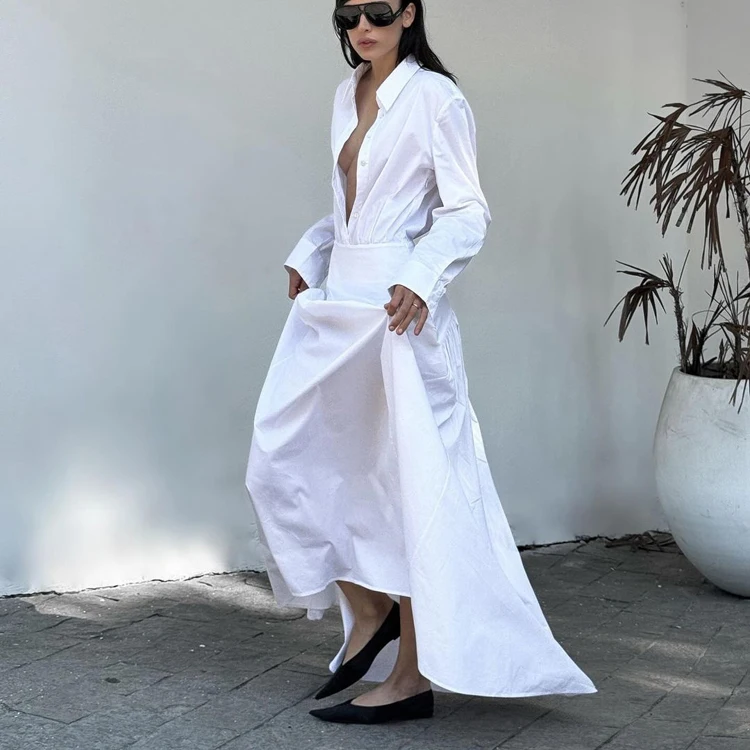 long sleeve dress casual shirts Women's Solid Lapel Long Sleeve Shirt Dress