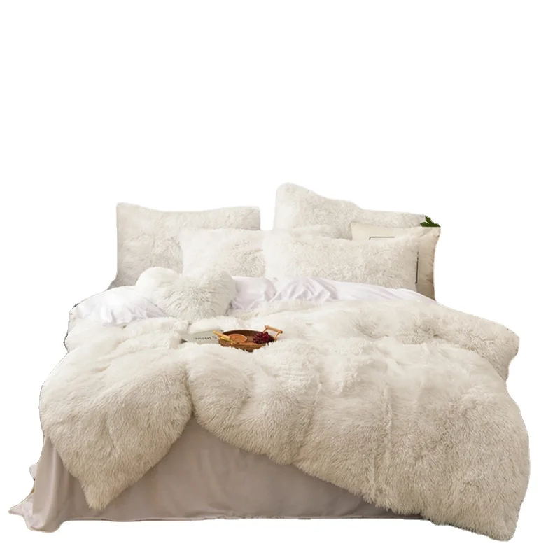 Luxury Fuzzy Duvet Cover Set King Size Fluffy Comforter Cover Set for King