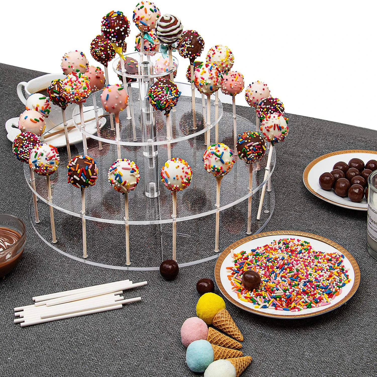 Factory Custom Detachable 3 Tier 18 Holes Acrylic Round Cake Pop