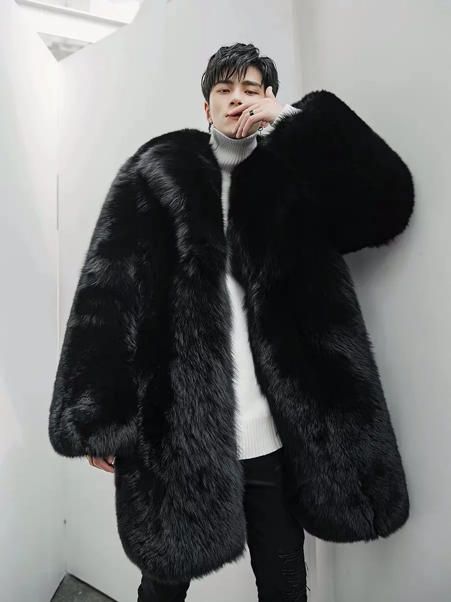 Custom Style Men Winter Coat Long Black Fur Coat Real Fox Fur Coat Men ...