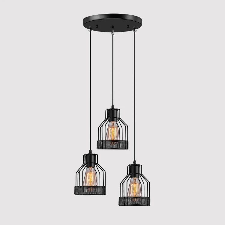 Black Chandelier Metal Ceiling Lighting Fixtures 3 Lights Pendant Lamp For Kitchen Island