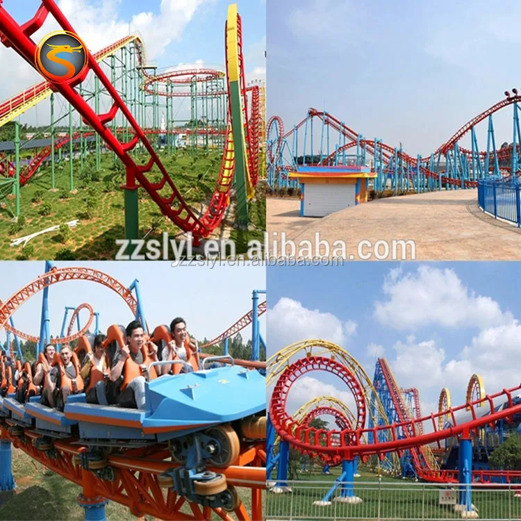 Outdoor Playground Exciting Games Big Roller Coaster With Three Loops Track Shuttle Family