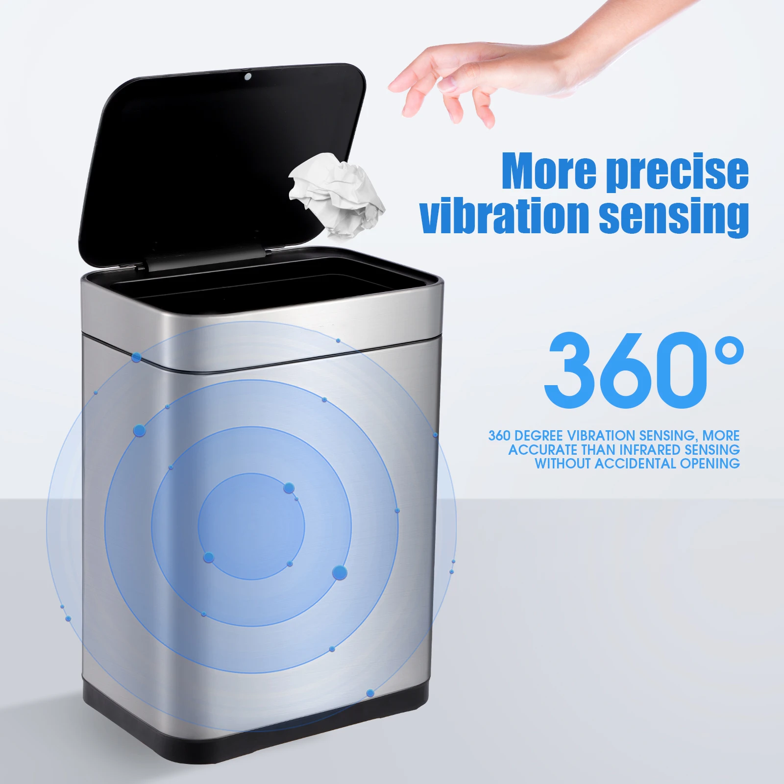 60l 16 Gallon Rectangular Vibration Sensor Trash Can Stainless Steel ...