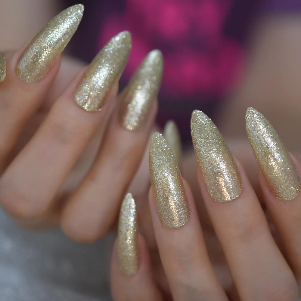 Extra Long Gold Glitter Fake Nail Designer Nails Salon Acrylic Nails Stick  On Sharp Manicure Fingernails L5671 - Buy Sharp Nail Tips,Long Fake Nail,Artificial  Nail Art Product on Alibaba.com