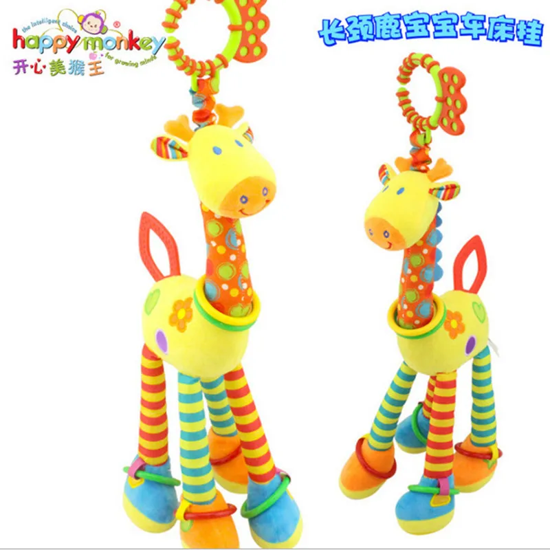 Plush Infant Baby Soft Giraffe Animal Handbells Rattles Handle Toys Hot Selling WIth Teether custom Rattles