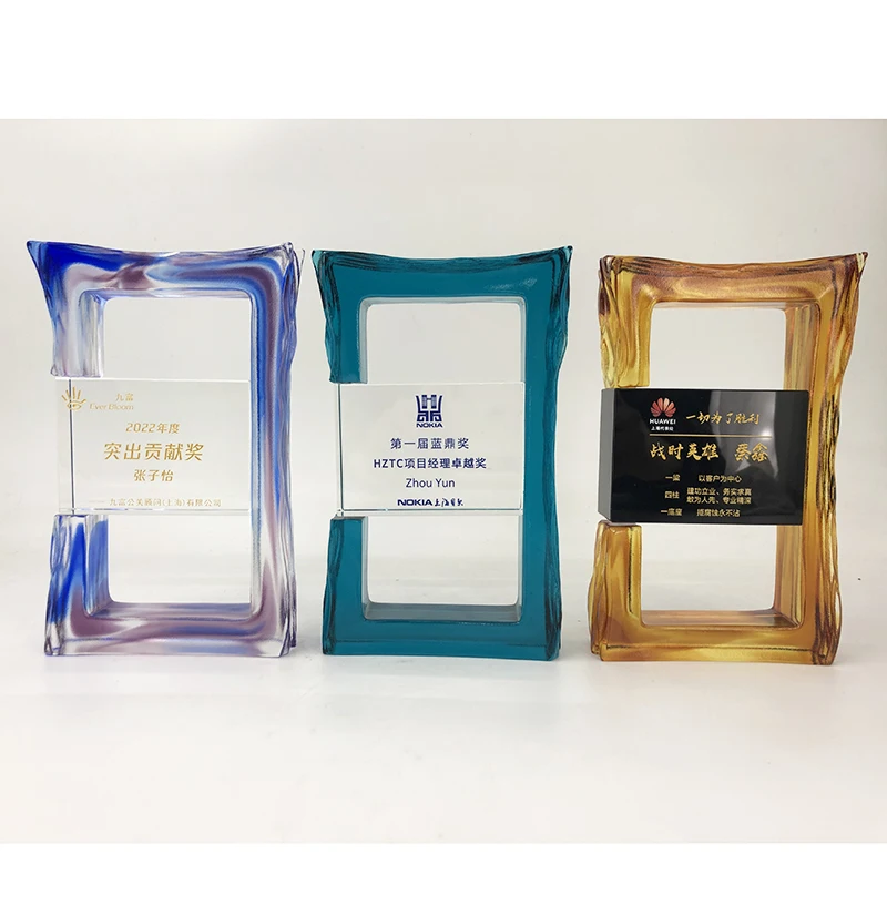 Honor Gate Shape New Crystal Glass Trophy with Liu li Color Glaze for Anniversary Celebration Annual Meeting Awards LJ-1026 supplier