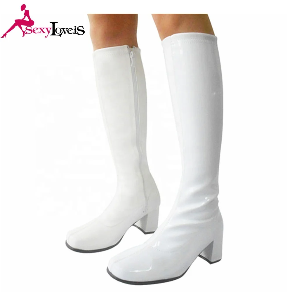 White Leather Winter Boots With Fur Women Stiletto Heel Knee High ...