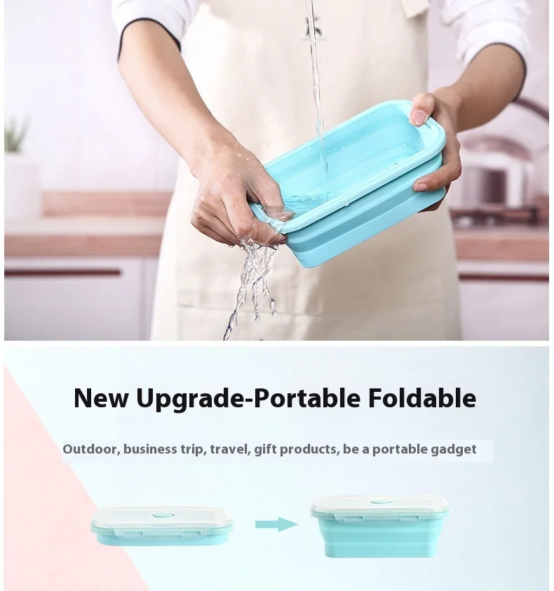 批发可折叠硅胶饭盒便携式保鲜微波炉安全塑料冰箱方形食品容器