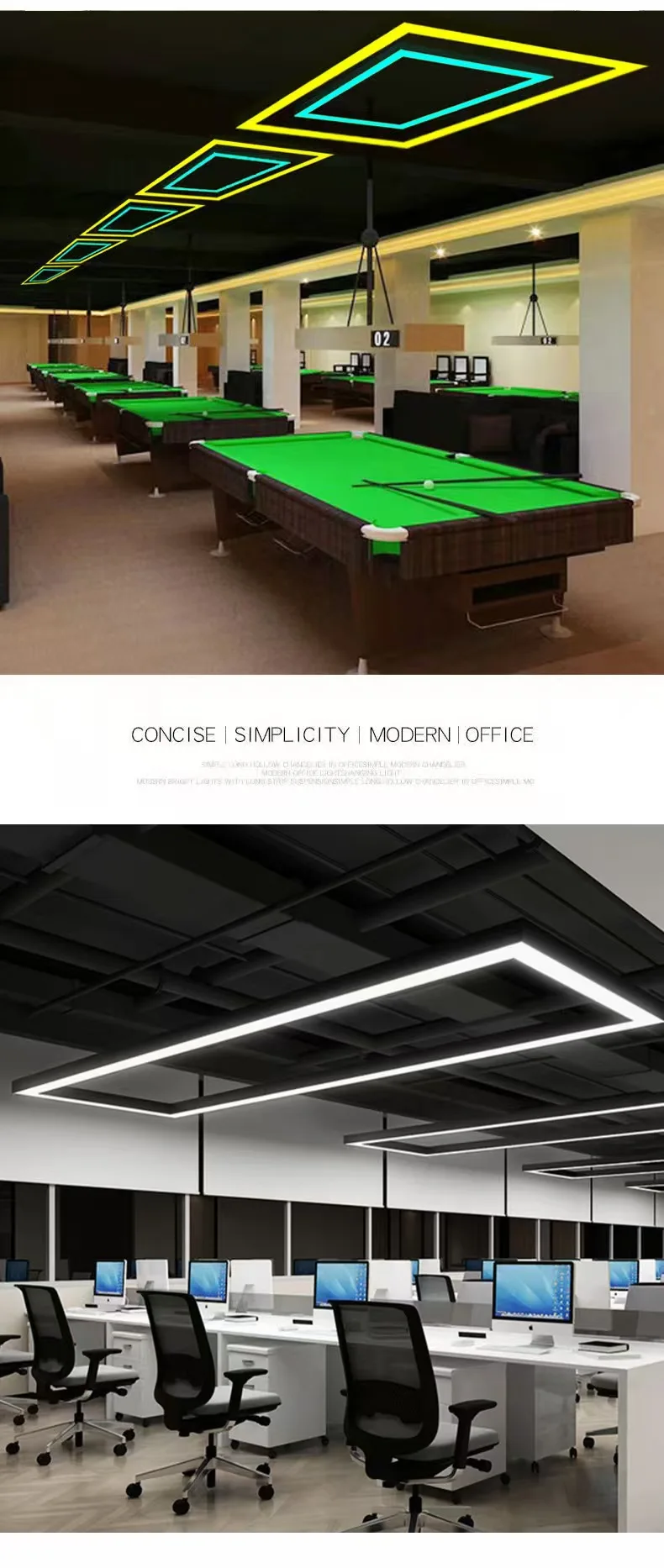 product modern simple design high end billiard room atmosphere led pendant lamp seamless splicing pool room ambiance decorative lighting-15