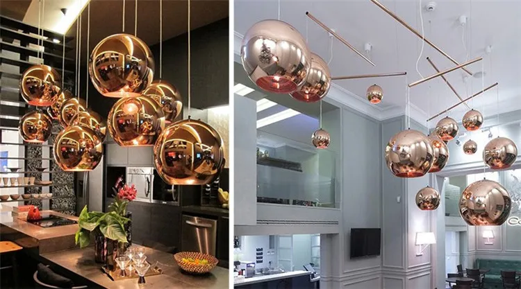 Loft Kitchen Island Dining Table Copper Gold Silver Mirror Glass Ball Pendant Light