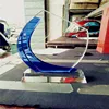 Custom laser engraving K9 blue crystal glass trophy for business gift