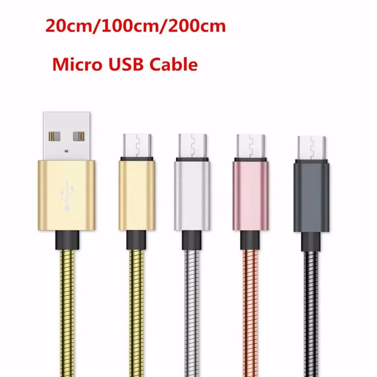 For iPhone Cable 0.2M 1M 2M  2.4A Braided Stainless Steel Metal Strong Fast Charger USB Cables Charging Cord For iPhone Charger