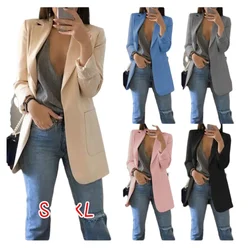 Autumn Fashion Blazer Jacket Women Casual Notched Collar Pockets Long Sleeve Work Suit Coats Office Lady Solid Blazer
