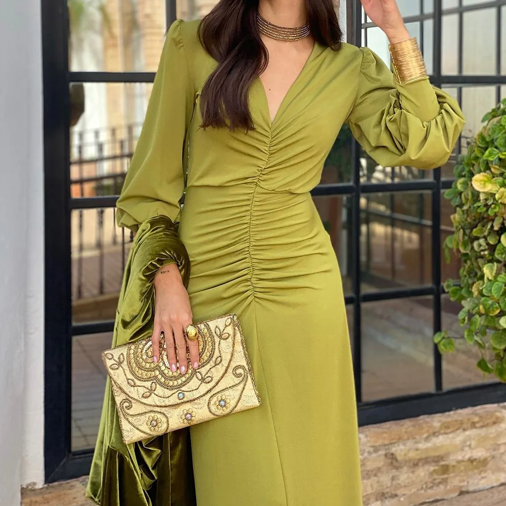 Elegant Floor-Length Floral 3D Pattern Dress Long French Skirt Translucent Features Lantern Sleeve Ruched Ruffles for Women XL