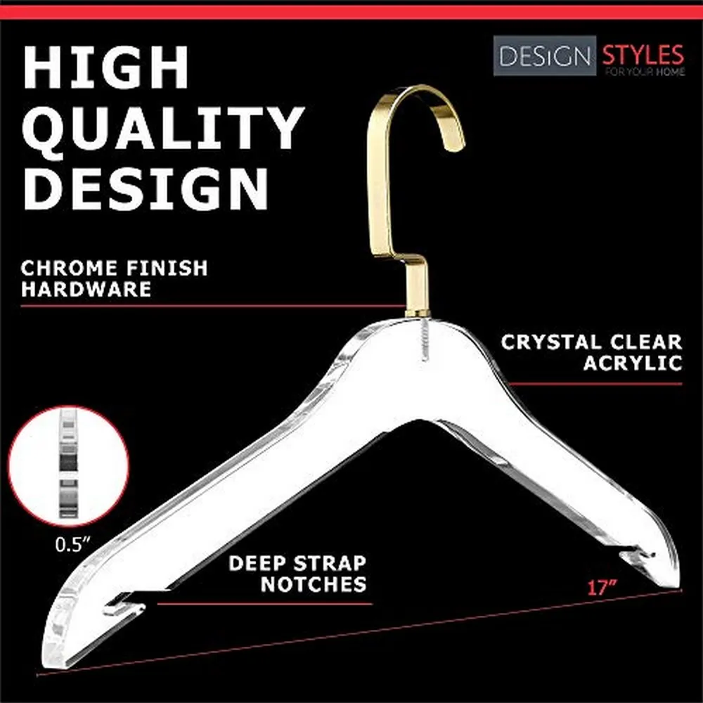 Clear Acrylic Clothes Hangers Stylish And Heavy Duty .5 Inch Thick