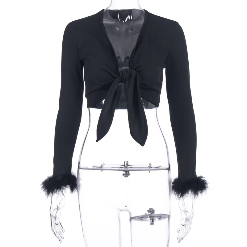 White Black Pink Fur Long Sleeve Lace 