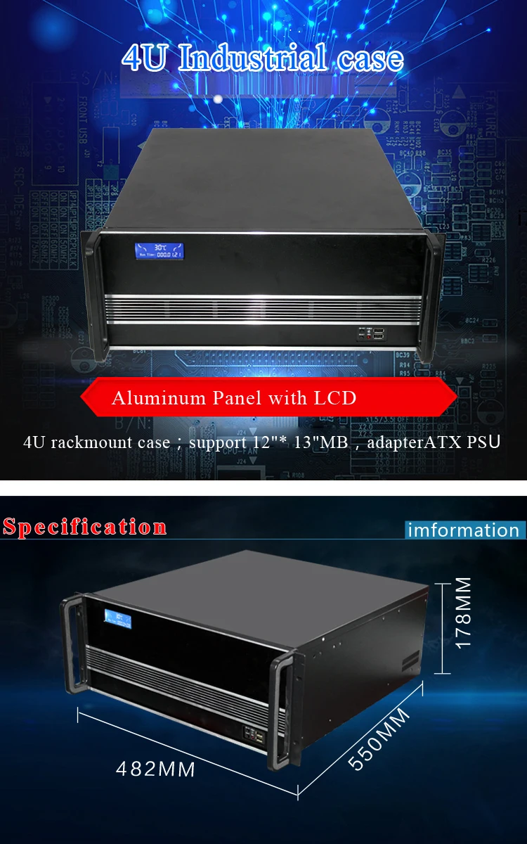 Desktop Htpc Industrial Pc 4u Rack Mount Chassis With Lcd Display Short