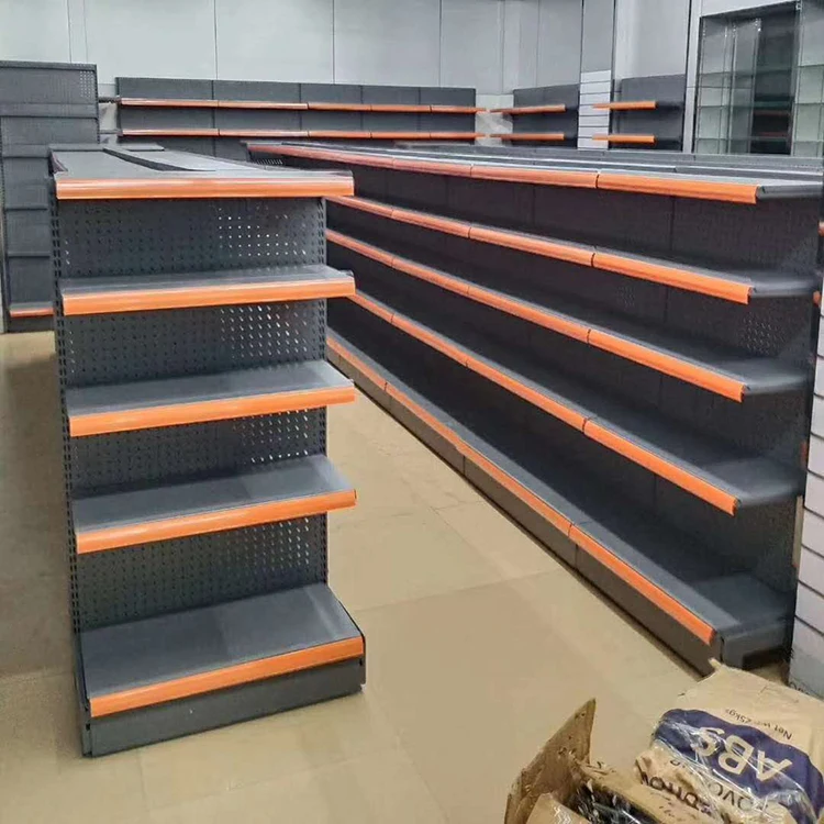 Double Sided Supermarket Cosmetics Gondola Shelving With Led Lights