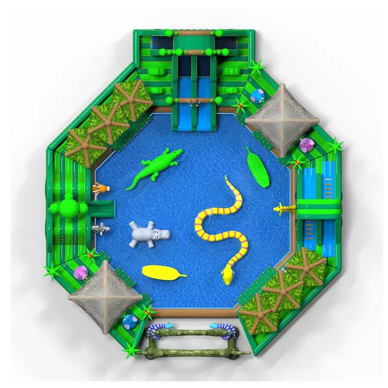 Jungle Inflatable Ground Land Water Park Slide With Swimming Pools
