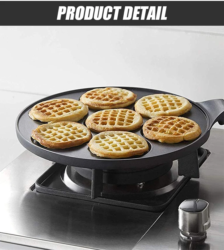 2021 New Baking Custom Logo 7 Hole Die-Cast Aluminium Alloy DIY Waffle Non-stick Frying Pan Mini Pancake Pan
