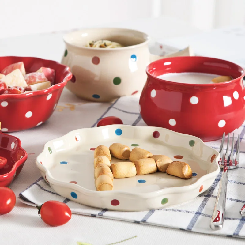 
Colorful Wholesale Xmas Ceramic Candle salad soup bowl plate handmade tableware for kids family 