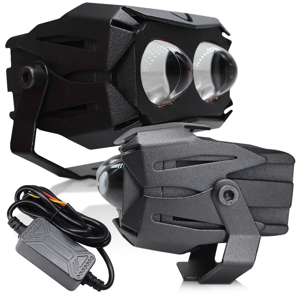 Super Dual Lens Bi Color LED Projector Moto Headlight Spotlight 12000Lm Hi/Lo White Yellow Driving  Light long range