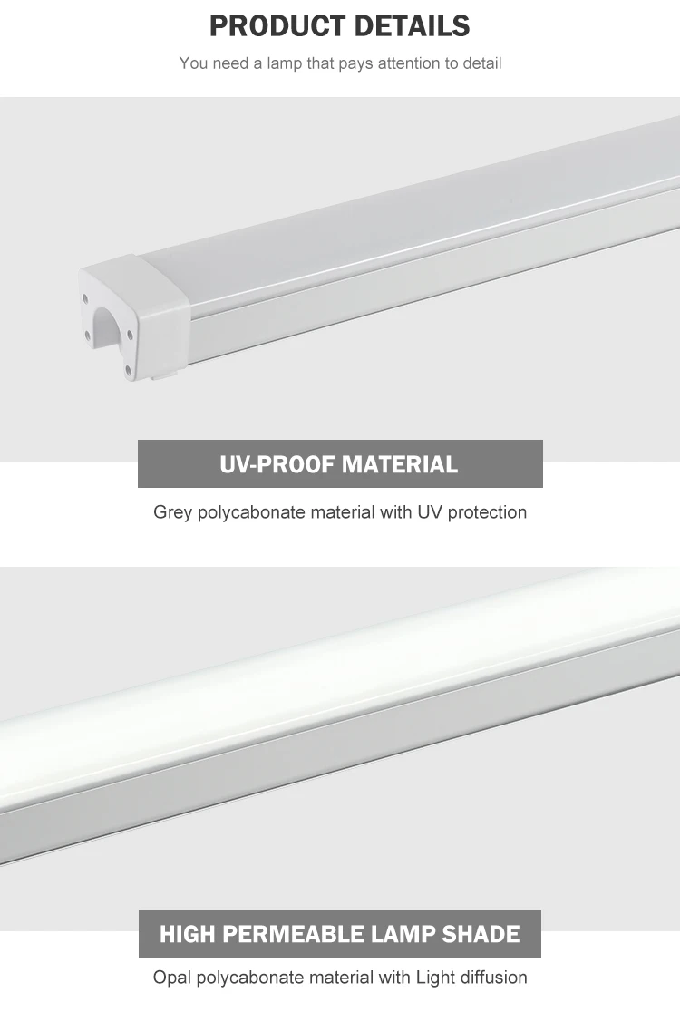 Quality supplier waterproof ip65 library adjustable 4ft 36w 8ft 60w slim led batten light