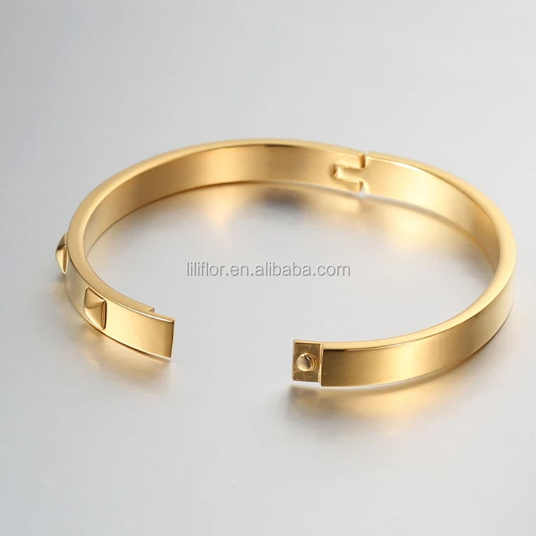 High Quality18K Gold Plated Stainless Steel Jewelry Pyramid Design Bangle Cuff Bracelets B3016